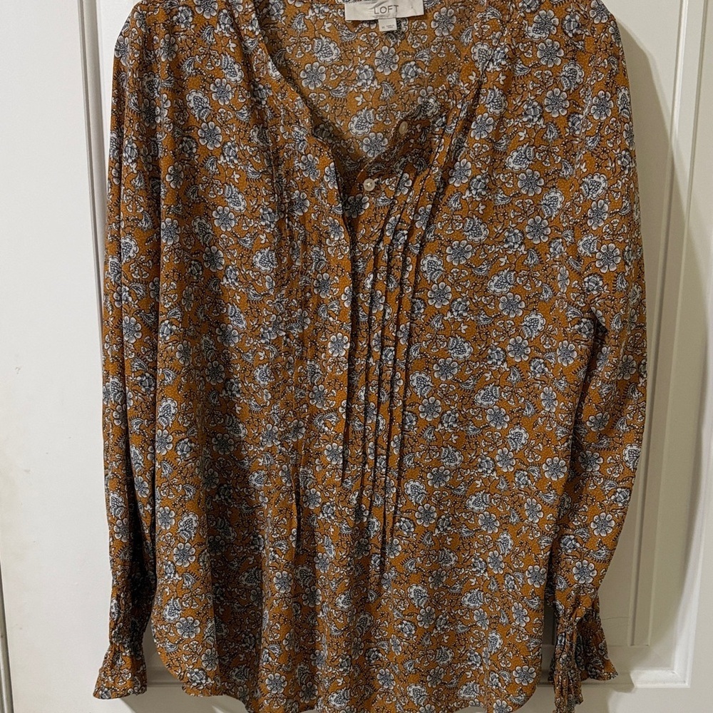 LOFT Women's Floral Blouse - Mustard and Gray